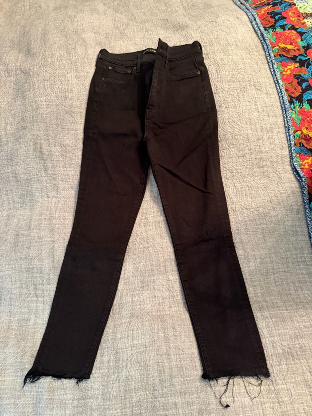 Denim Forum Black Skinny High-Rise Jeans with Frayed Hem